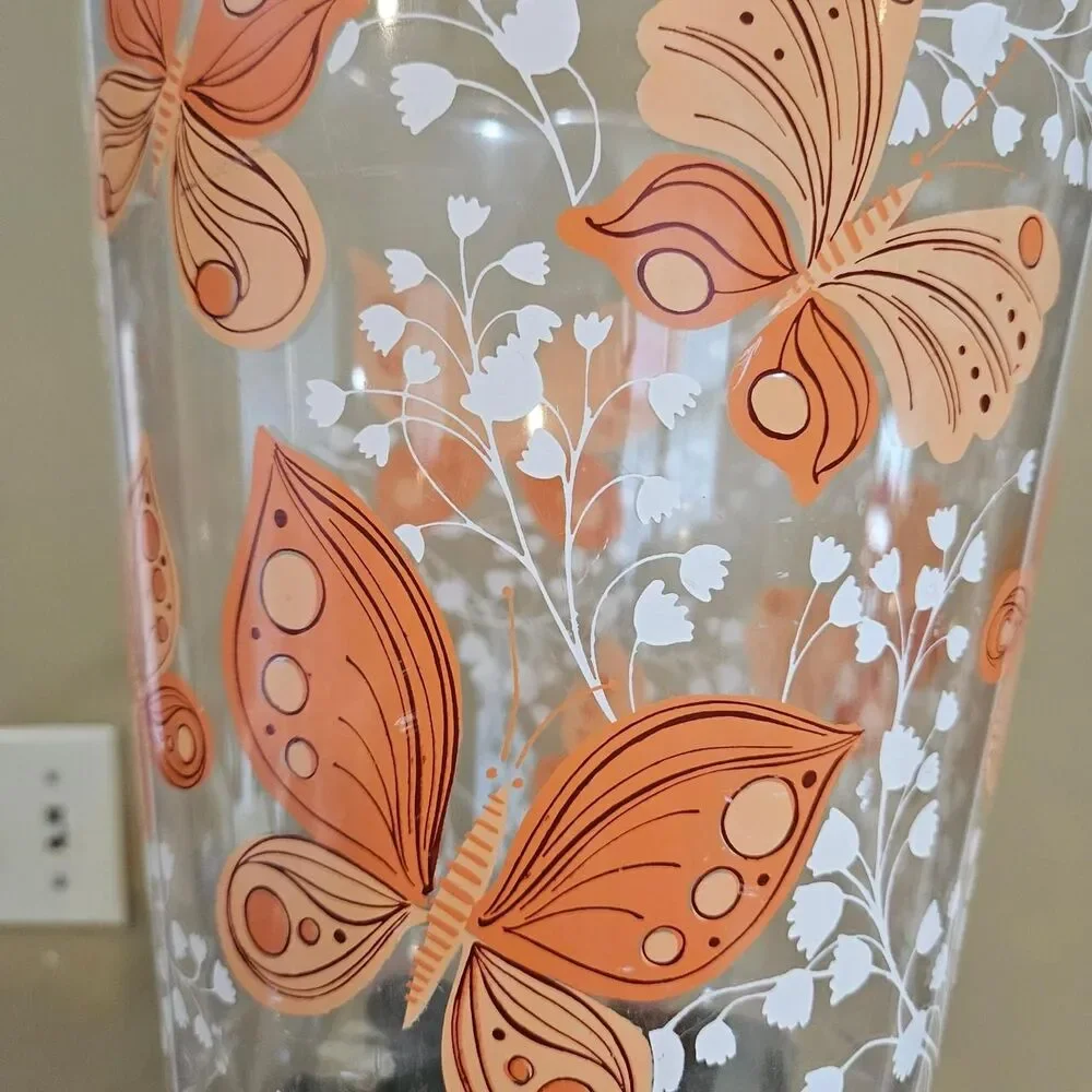 60s 70s mcm orange butterfly clear acrylic waste basket Wolff products